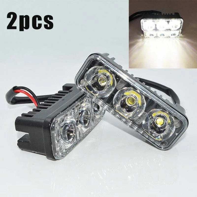 2Pcs Car 3LED Super White High Power Work Lights 6000K~7000K DRL Daytime Running Lights Universal LED Fog Lamps Car Accessories