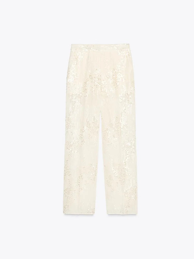 Transparent Sequin Jacket Suit Pants Suits Women Sexy Lapel Single Breasted Jacket See Through Straight Pants Fashion Lady Sets