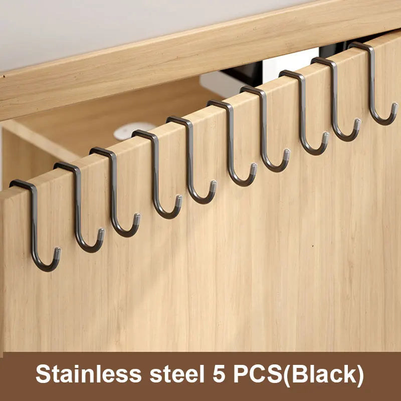 201 Stainless Steel Hook Free Punching Double S-Shape Hook Kitchen Bathroom Cabinet Door Back Type Coat Towel Storage Hanger