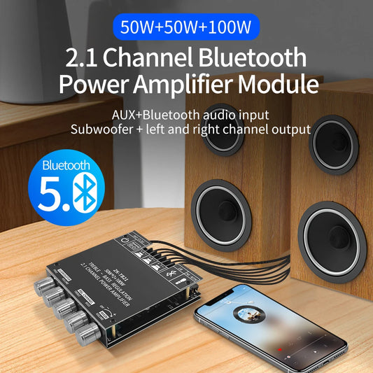 Bluetooth-compatible Audio Stereo Subwoofer Amplificador Module 50W*2+100W 2.1 Channel Digital Power Amplifier Board AUX ZK-TB21