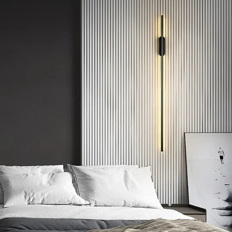 Modern Long LED Wall Lights for Bedroom Bedside Black Wall Lamps Living Room Background Decoracion Hallways Interior Sconce