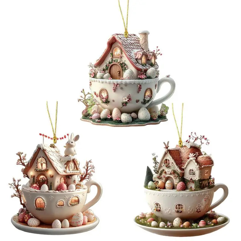 Christmas Coffee Cup Ornaments - Hot Cocoa Mug Tree Hanging Xmas Navidad 2025 Party Decor