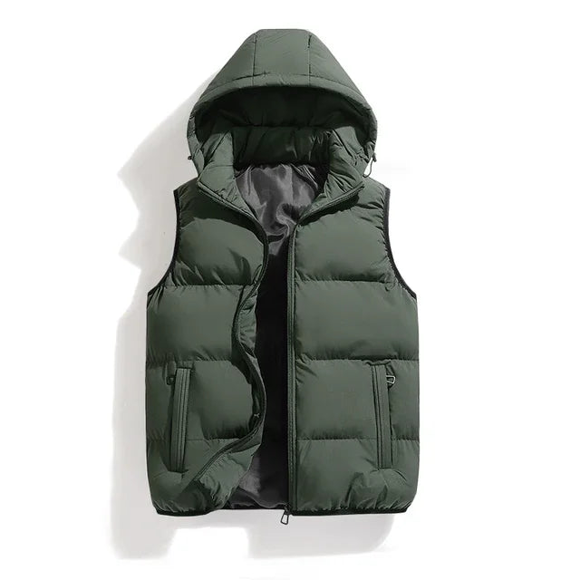 Male Solid Color Autumn Winter Warm Vests Sleeveless Men's Cotton Hooded Best Sellers Puffer Vest Men's Loose Casual Jacket
