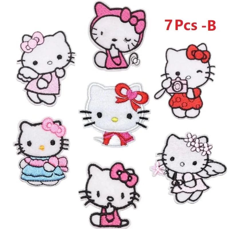 7/15Pcs Hello Kitty Cartoon KT Cat Series For Child Clothes Iron on Embroidered Patches Sew DIY Coat Jeans Applique Sticker