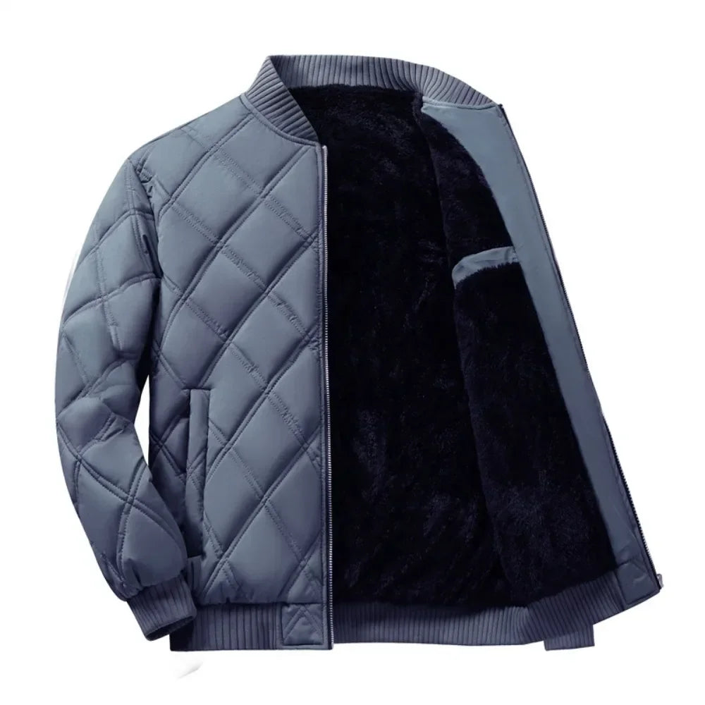 Winter Men's Stand Collar Jacket Fleece Thick Warm Casual Coats Male Fashion Bomber Outwear Solid Zipper Jackets Men Clothing