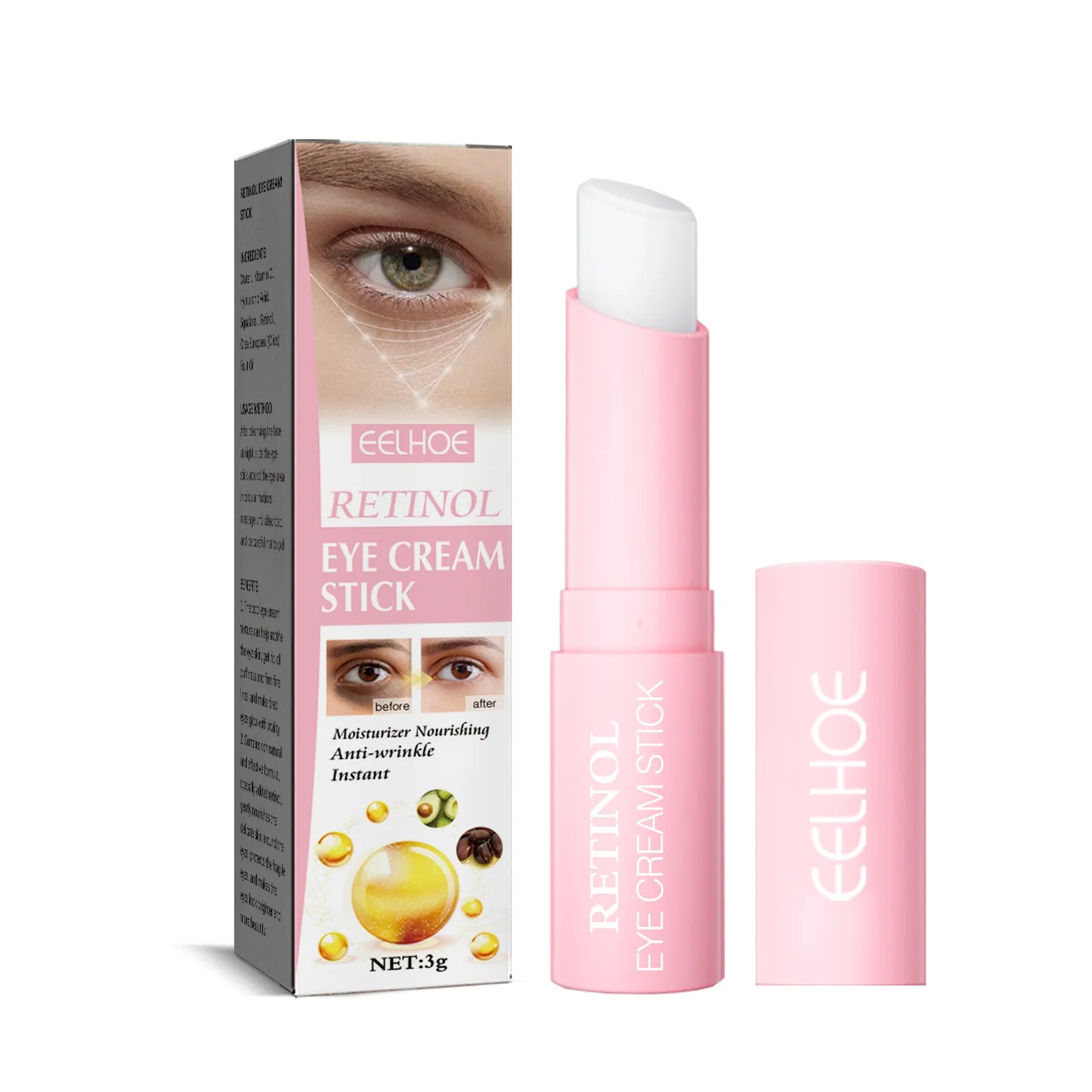 Retinol Eye Cream Stick Fade Fine Line Remove Wrinkle Eye Bags Anti-Puffiness Dark Circle Smoothing Firming Under Eye Skin Care