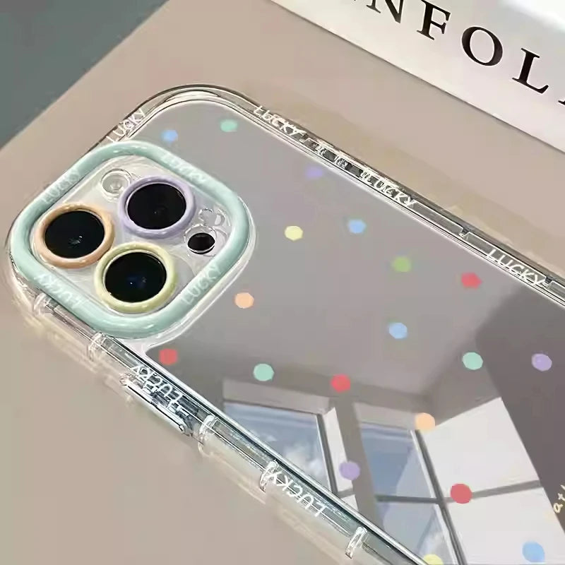 Color Wave Point Pattern Mirror Phone Case For iPhone 16 15 14 13 12 11 Pro Max XR XS MAX 7 8 PLUS Case Y2K Mirror Back Cover