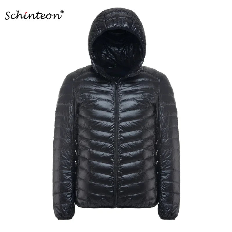 Plus Size Schinteon Men White Duck Down Jacket Ultra Light Thin Casual Coat Outerwear with Hood New Arrival Winter Autumn