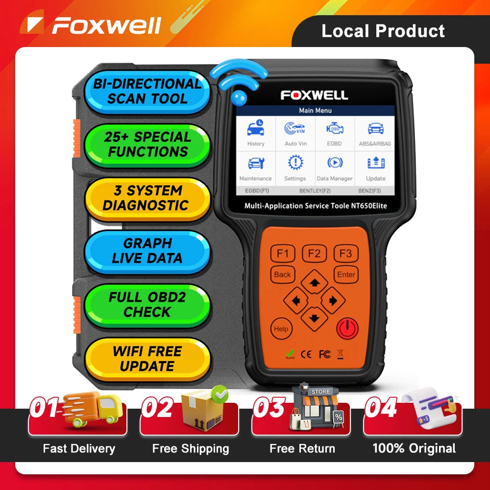 FOXWELL NT650 Elite OBD2 Automotive Tools ABS SRS Code Reader BMS EPB DPF 25+ Reset OBD 2 Automotive Scanner Diagnostic tools
