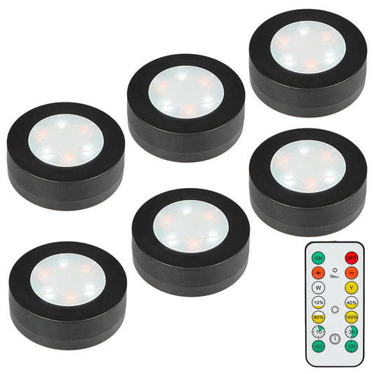 Round LED Cabinet Closet Light CCT Under Furniture Dimmable Lamps Battery Powered Night Bedroom Wardrobe Lighting Remote Control