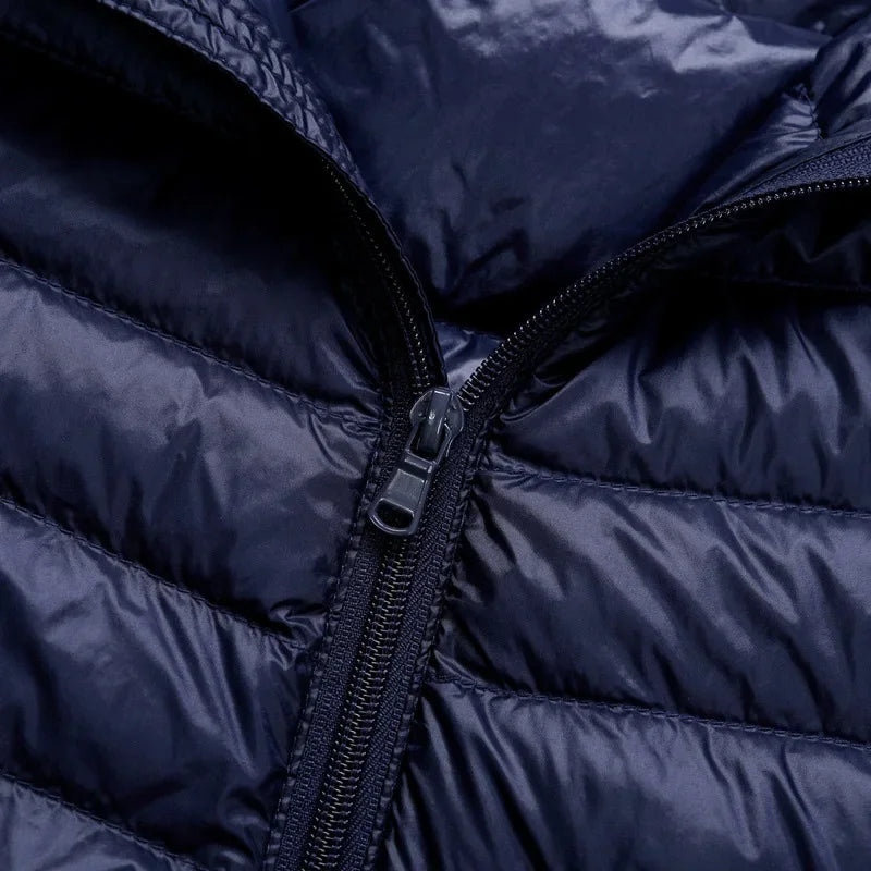 Plus Size Schinteon Men White Duck Down Jacket Ultra Light Thin Casual Coat Outerwear with Hood New Arrival Winter Autumn