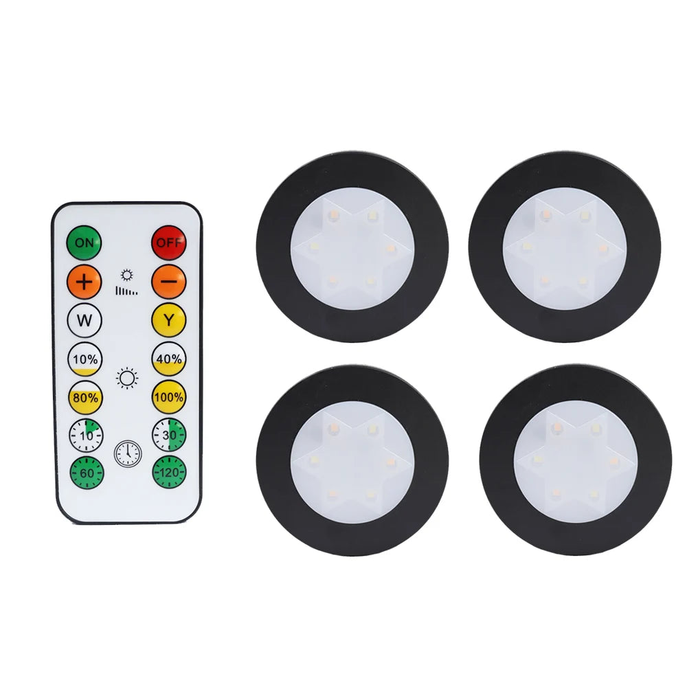 Round LED Cabinet Closet Light CCT Under Furniture Dimmable Lamps Battery Powered Night Bedroom Wardrobe Lighting Remote Control