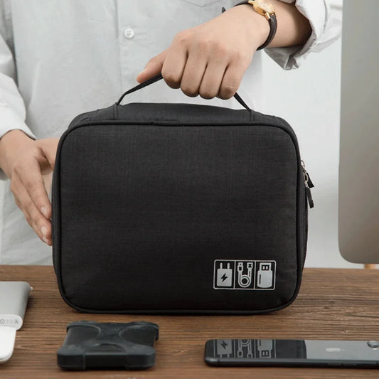 Travel Electronic Storage Bag - Multi-Layer Organizer for Cables Chargers Earphones Hard Disk