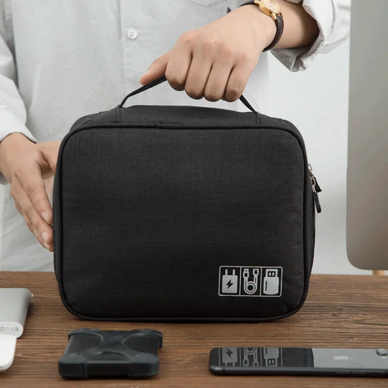 Travel Electronic Storage Bag - Multi-Layer Organizer for Cables Chargers Earphones Hard Disk