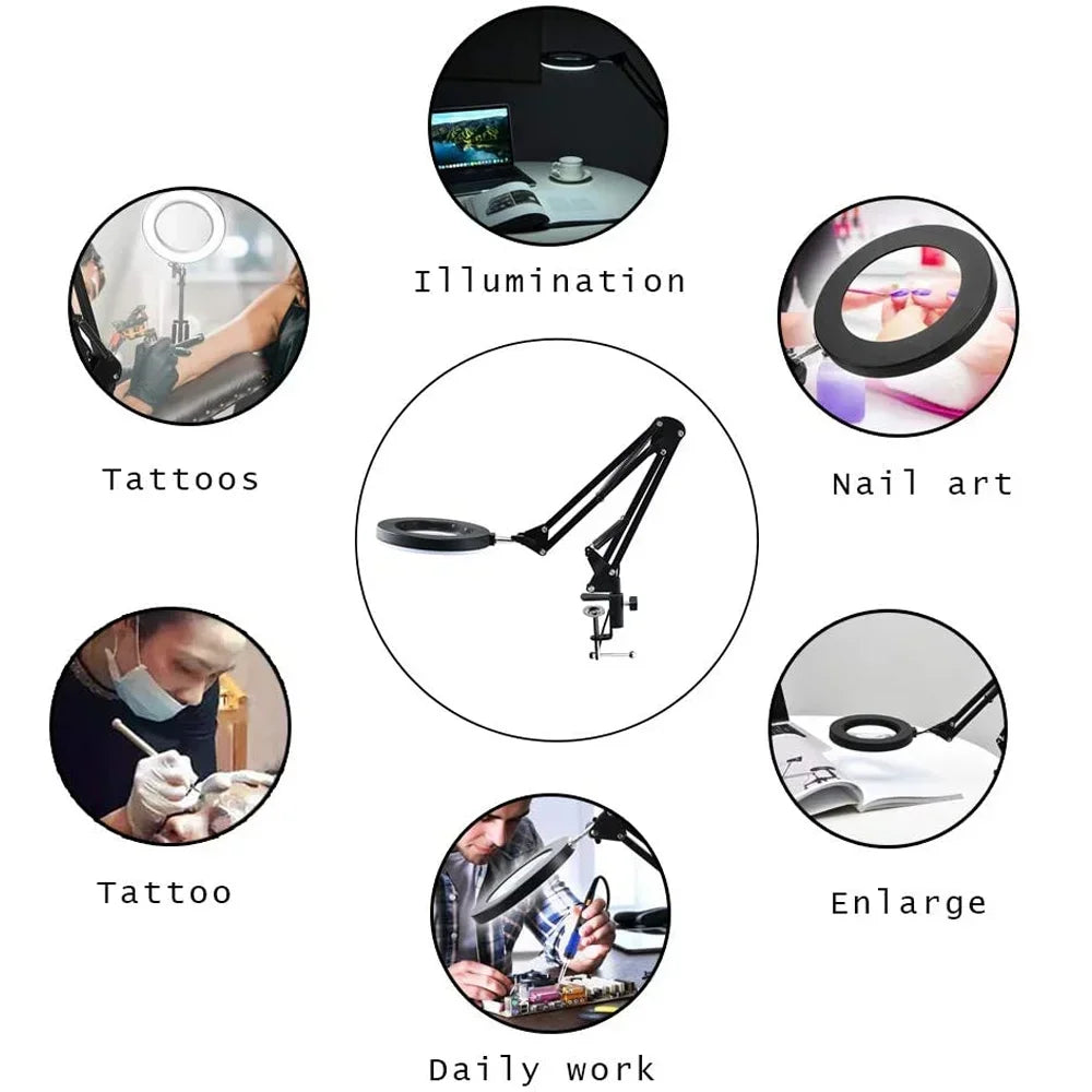 72LED Illuminated Magnifier 8X/10X - USB 3 Color LED Magnifying Glass Desk Lamp for Soldering Repair