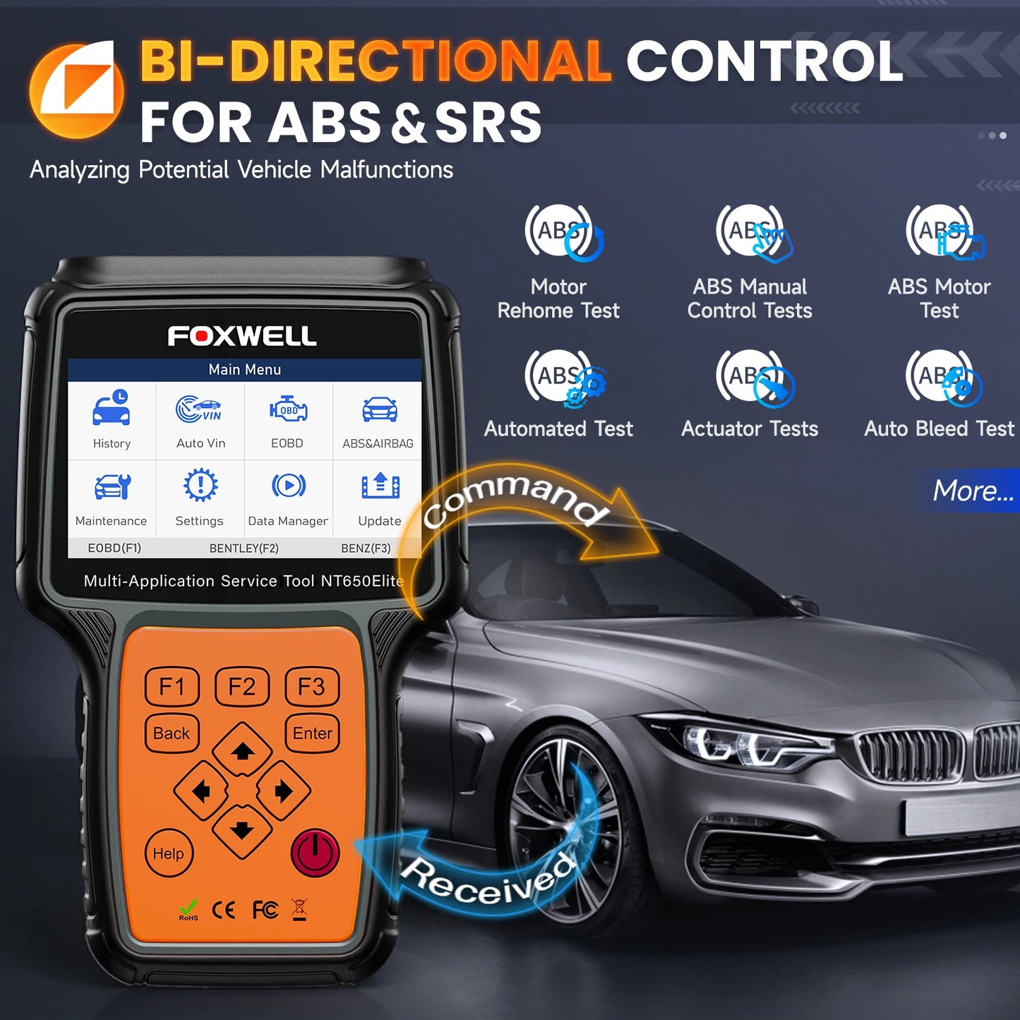 FOXWELL NT650 Elite OBD2 Automotive Tools ABS SRS Code Reader BMS EPB DPF 25+ Reset OBD 2 Automotive Scanner Diagnostic tools