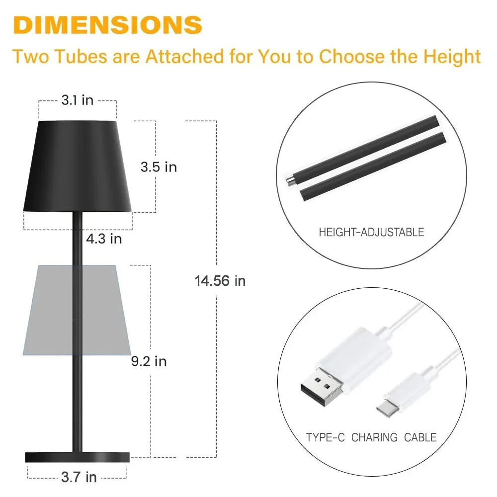 Rechargeable LED Table Lamp Touch Switch 3 Levels Dimmable Desk Lights Bar Club Dinner Creative Decorative Ambient Lighting