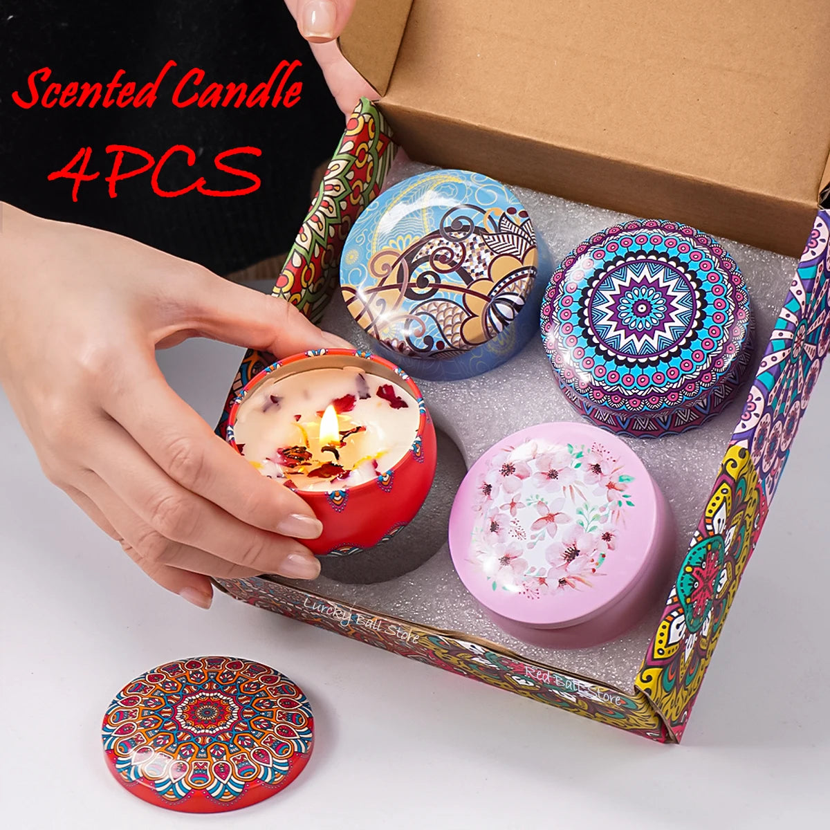 4Pcs Scented Candle Set Gift - Islamic Arabian Patterns Fragrance Jar Smokeless Romantic Incense Candles