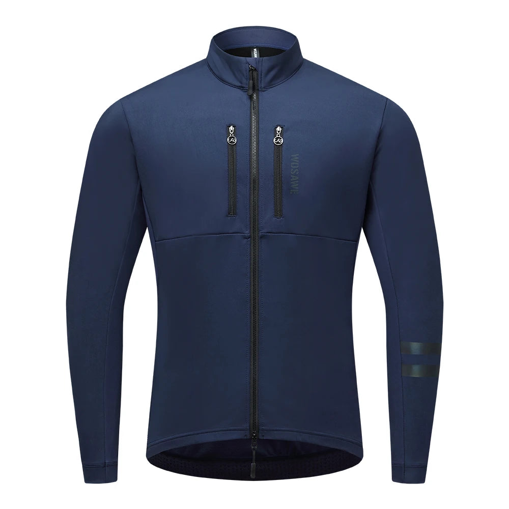 WOSAWE Men Cycling Jacket Autumn Winter Coats Thermal Fleece Windproof Bicycle Clothing Motorcycle Jackets with 2 way YKK Zipper