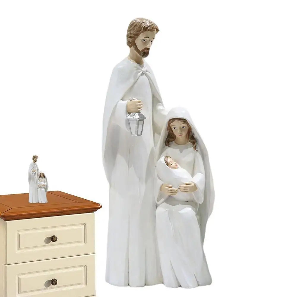 Christmas Holy Family Figurines - Wooden Nativity Scene Religious Art Statue Home Decor