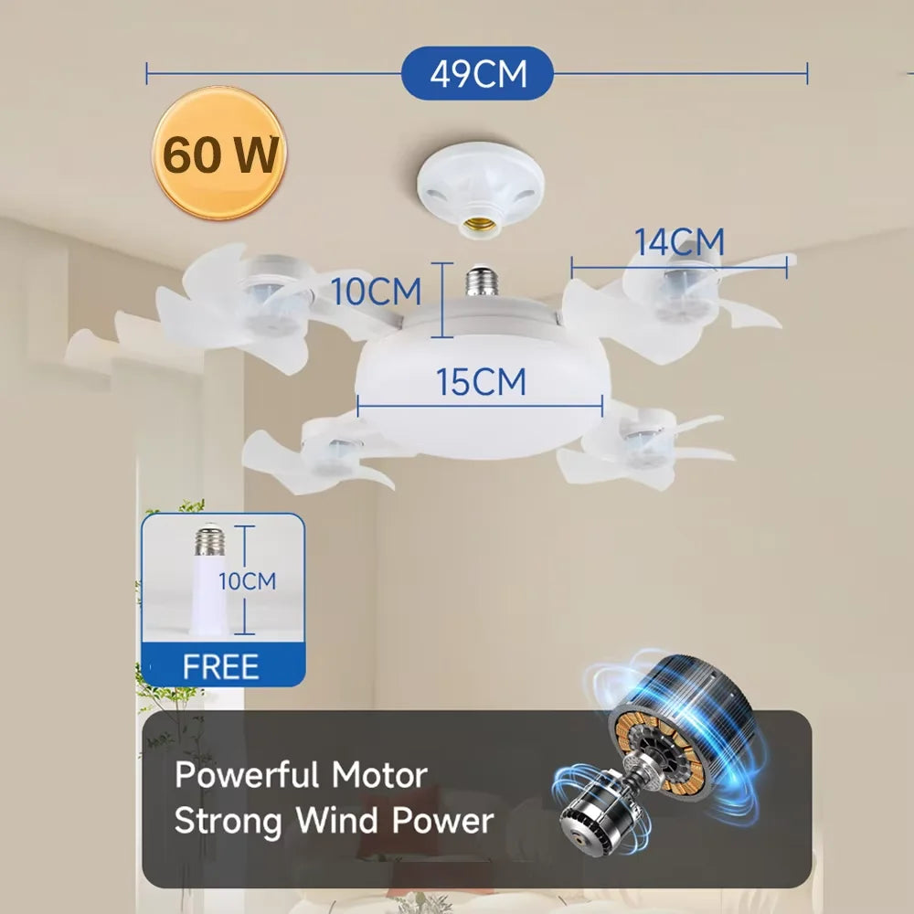 Timed Fan Lamp E27 Led Ceiling Fan Lights for Living Room Remote Control Dimming 3 Colors Kitchen Lamp 3-Speed Drone Fan Lamps