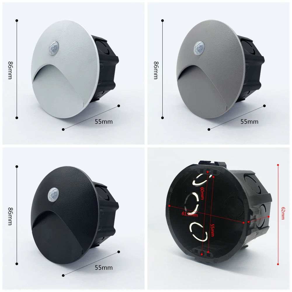 SANDIY Outdoor Lighting LED Sensor Embedded Wall Lamps Waterproof Outside Night Light Footlight+60mm Box for Stair&Step Garden