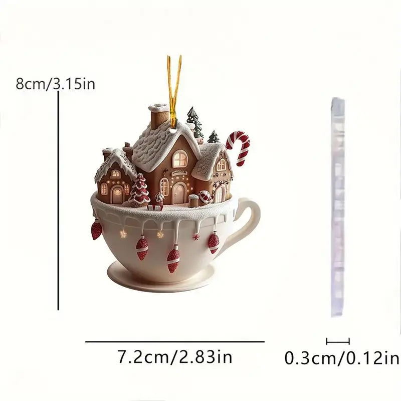 Christmas Coffee Cup Ornaments - Hot Cocoa Mug Tree Hanging Xmas Navidad 2025 Party Decor