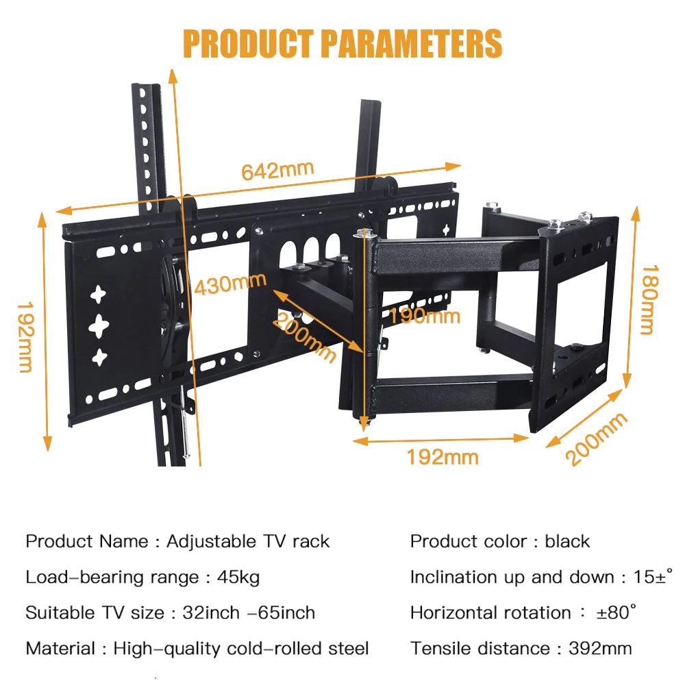 TV Wall Mount for 32-70in TV Floating TV Stand Swivel Tilt Horizontal Adjustment TV Wall Bracket Universal