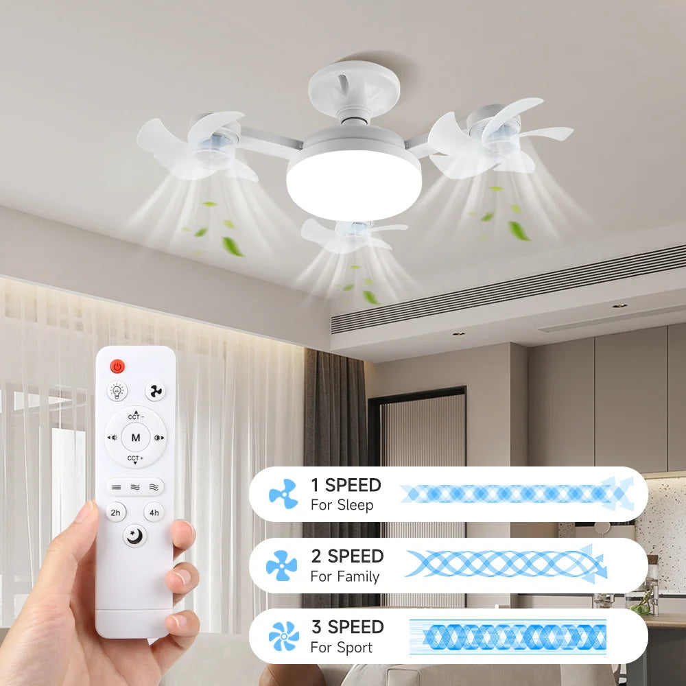 Timed Fan Lamp E27 Led Ceiling Fan Lights for Living Room Remote Control Dimming 3 Colors Kitchen Lamp 3-Speed Drone Fan Lamps
