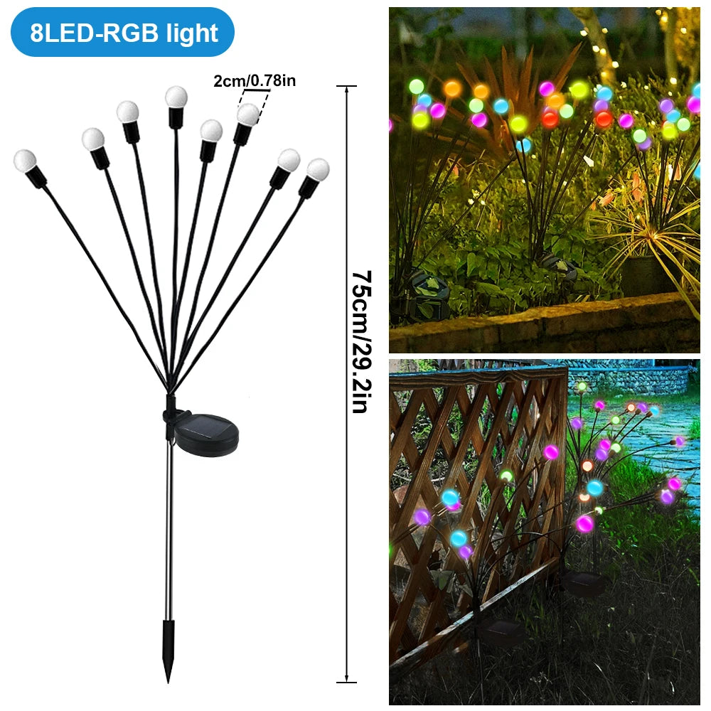 Firefly Garden Solar Lights 8LED 10LED 40LED Outdoor Waterproof RGB Warm White Swaying Decorative Lamps for Yard Patio Landscape
