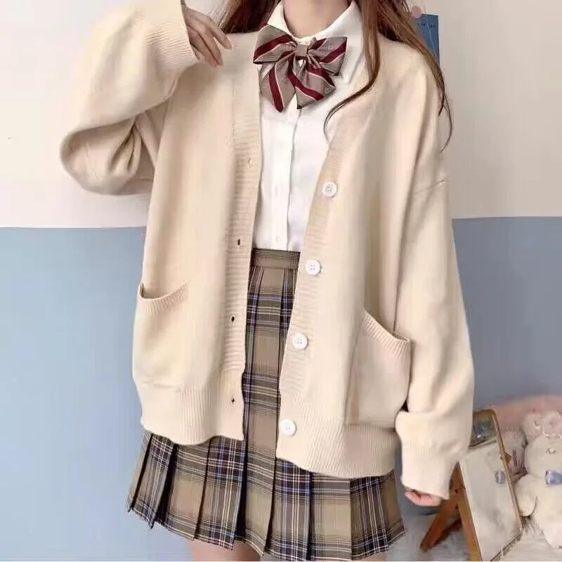 Mikasa pink cardigan sweater with the same style, Anime character COS knitted sweater, original JK uniform sweater jacket