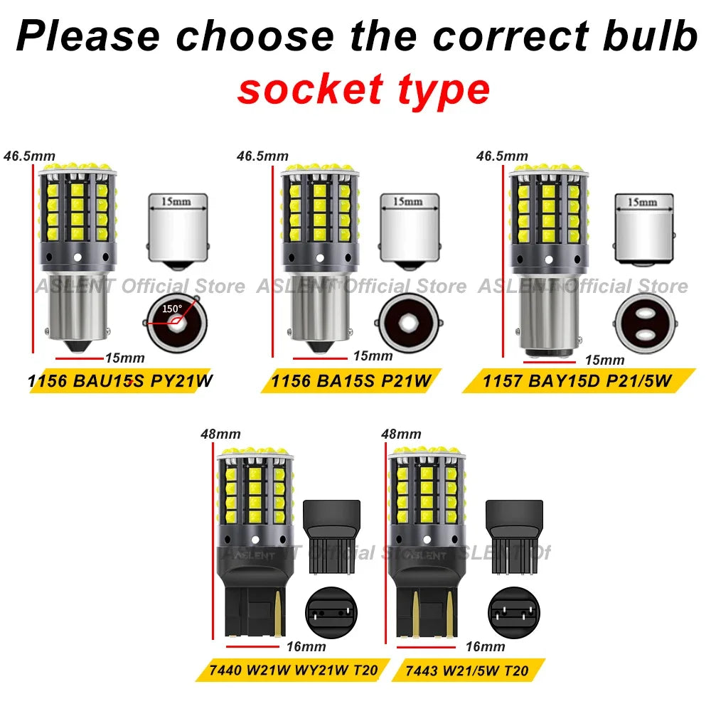 2pcs Car LED Lights BA15S P21W 1156 BAU15S PY21W 1157 BAY15D 44*3030SMD Canbus Front Tail Turn Signal Lamps 7440 7443 W21/5W 12V