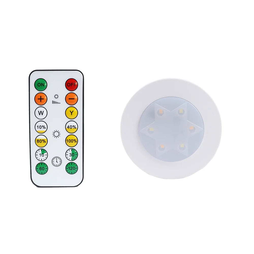 Round LED Cabinet Closet Light CCT Under Furniture Dimmable Lamps Battery Powered Night Bedroom Wardrobe Lighting Remote Control