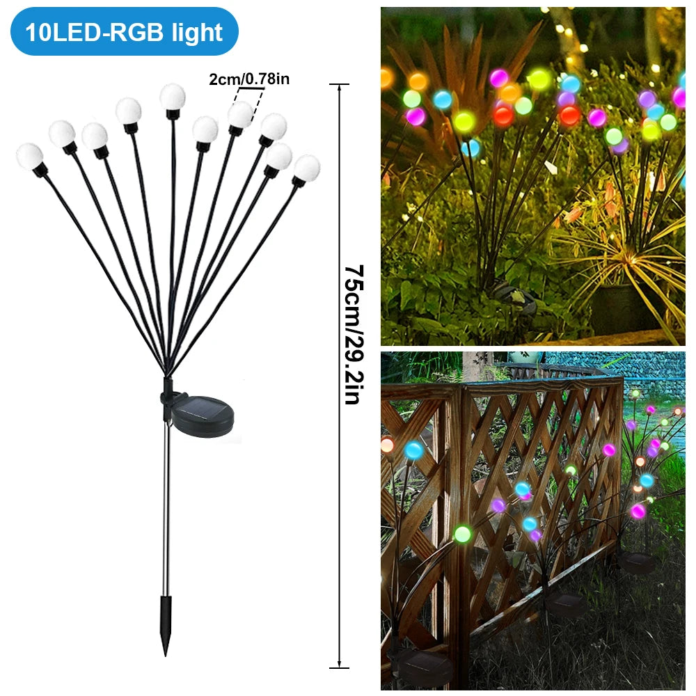 Firefly Garden Solar Lights 8LED 10LED 40LED Outdoor Waterproof RGB Warm White Swaying Decorative Lamps for Yard Patio Landscape