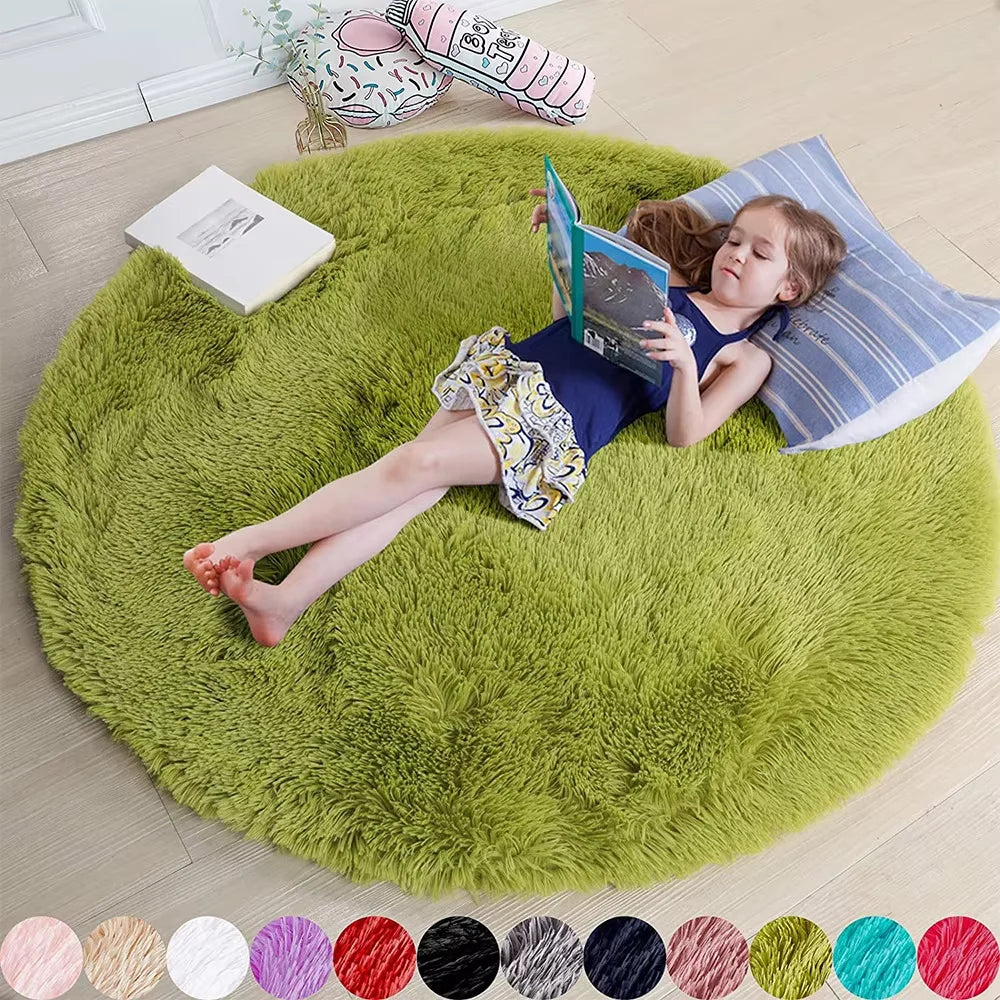 100/120/140/160 Round Rug Fluffy Soft Area Rugs for Kids Girls Room Princess Castle Plush Shag Carpet Cute Circle Bedroom Decor