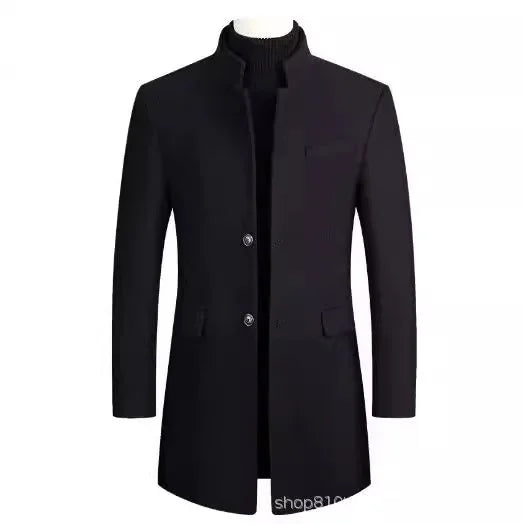 Medium-Length Woolen Overcoat Stand Collar Business English Gentleman's Jacket Trendy Italian Style Casual Scene Regular Type