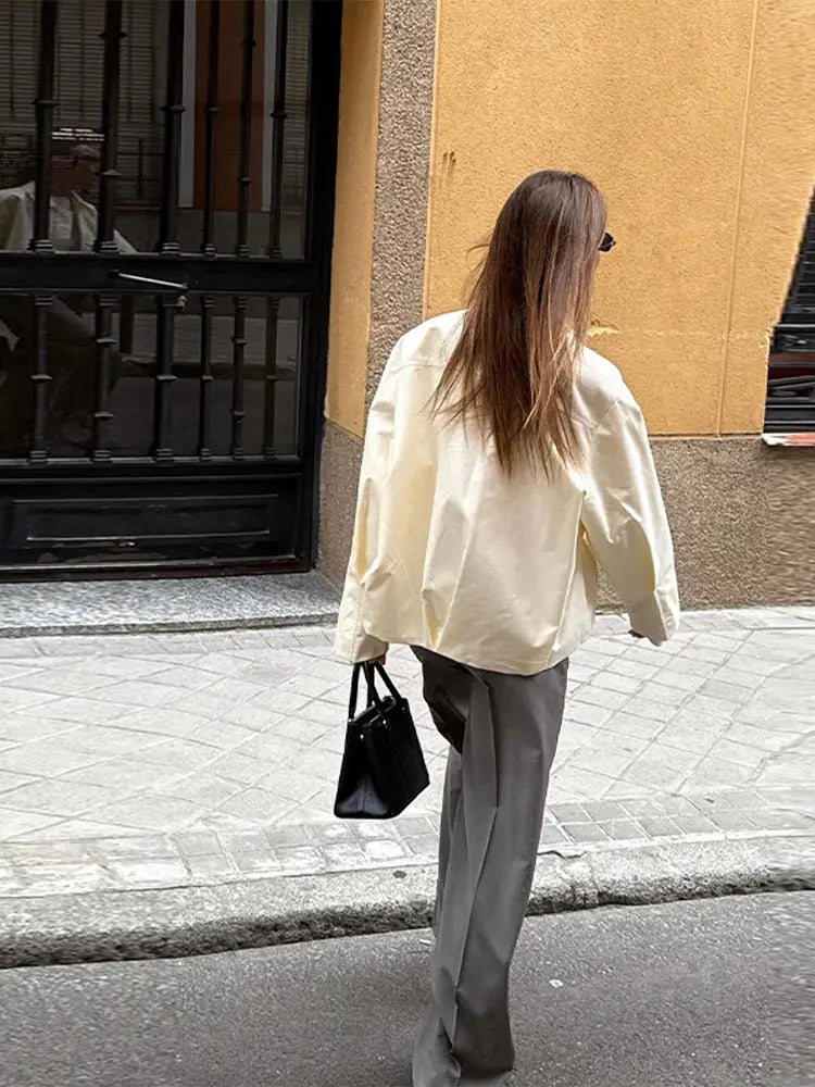 Spring Casual Women's Jackets Lapel Full Sleeves Zippers Loose Female Coat 2025 Street Fashion All-match Minimalism Lady Outwear