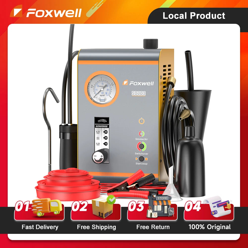 2025 FOXWELL SD203 Automotive Smoke Machine 12V Built-in Air Pump EVAP Vacuum Leak Detector Car Pipe Leakage Diagnostic Tester