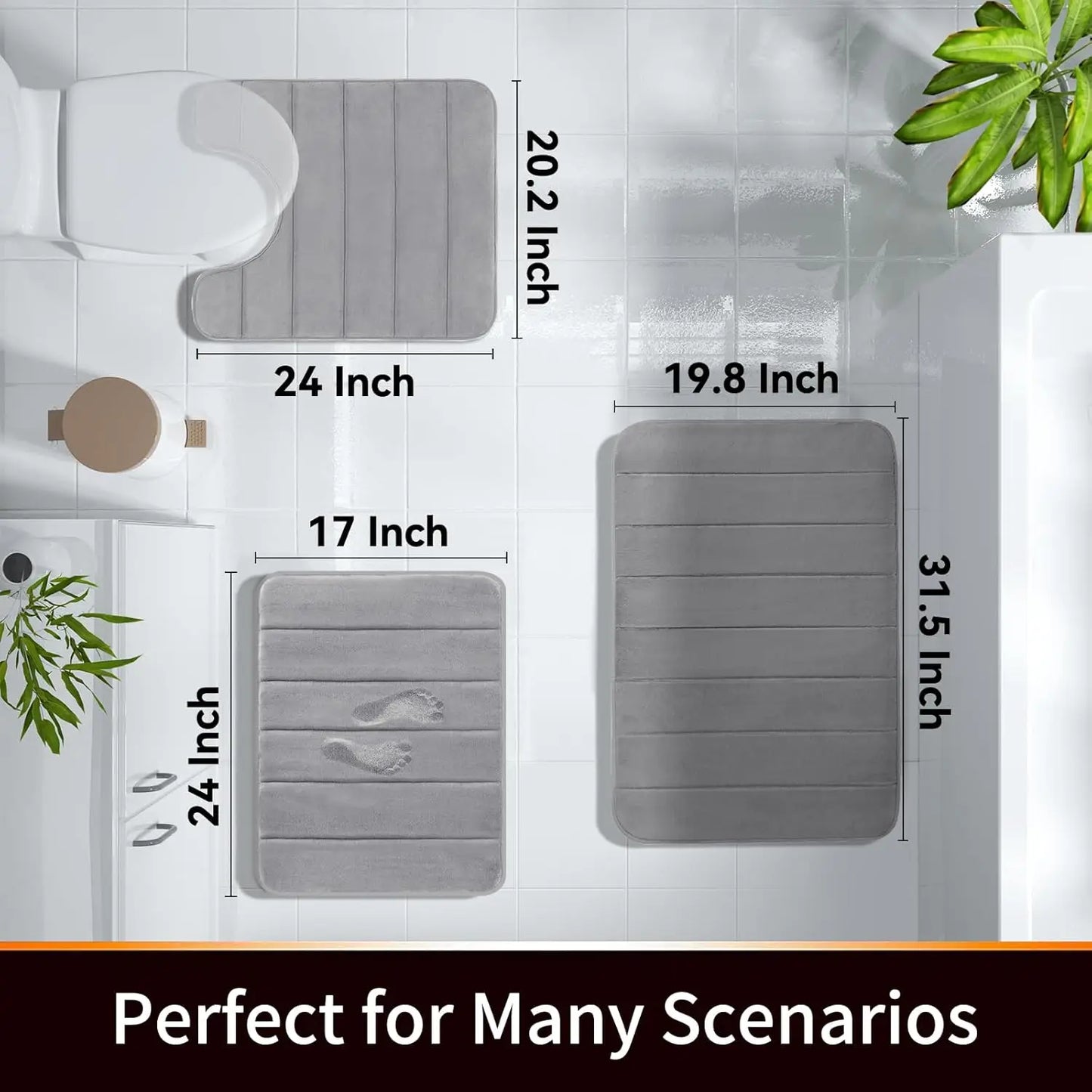 Stripe Super Soft Bath Mat - Non Slip Memory Foam Bathroom Carpet Shower Rug Home Decor