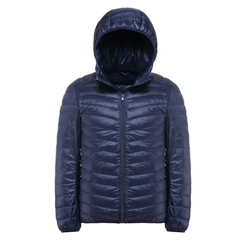 Plus Size Schinteon Men White Duck Down Jacket Ultra Light Thin Casual Coat Outerwear with Hood New Arrival Winter Autumn