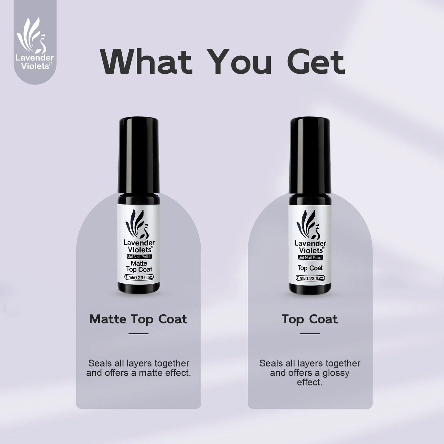 2pcs 7ml No Wipe Glossy and Matte Top Coat, Long Lasting Soak Off Nail Gel Varnish for Home Salon Manicure Beginner Use