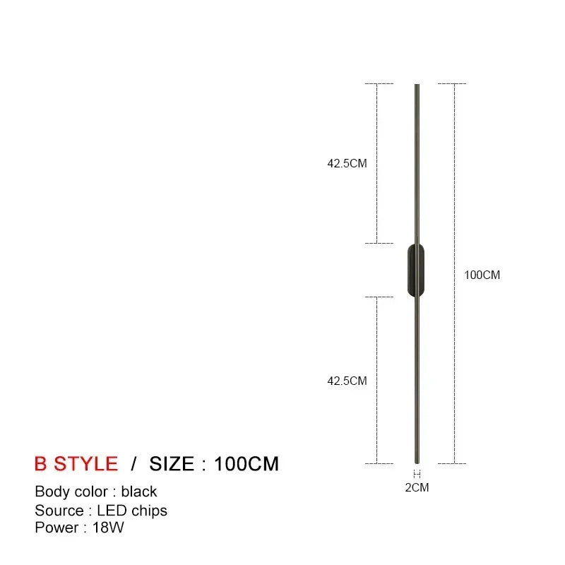 Modern Long LED Wall Lights for Bedroom Bedside Black Wall Lamps Living Room Background Decoracion Hallways Interior Sconce