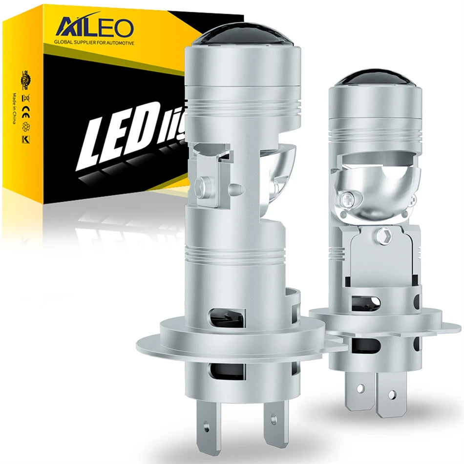 AILEO 2x H7 LED Headlight Bulbs Canbus 16000LM 400W - Mini Projector Lens 6500K White High/Low Beam