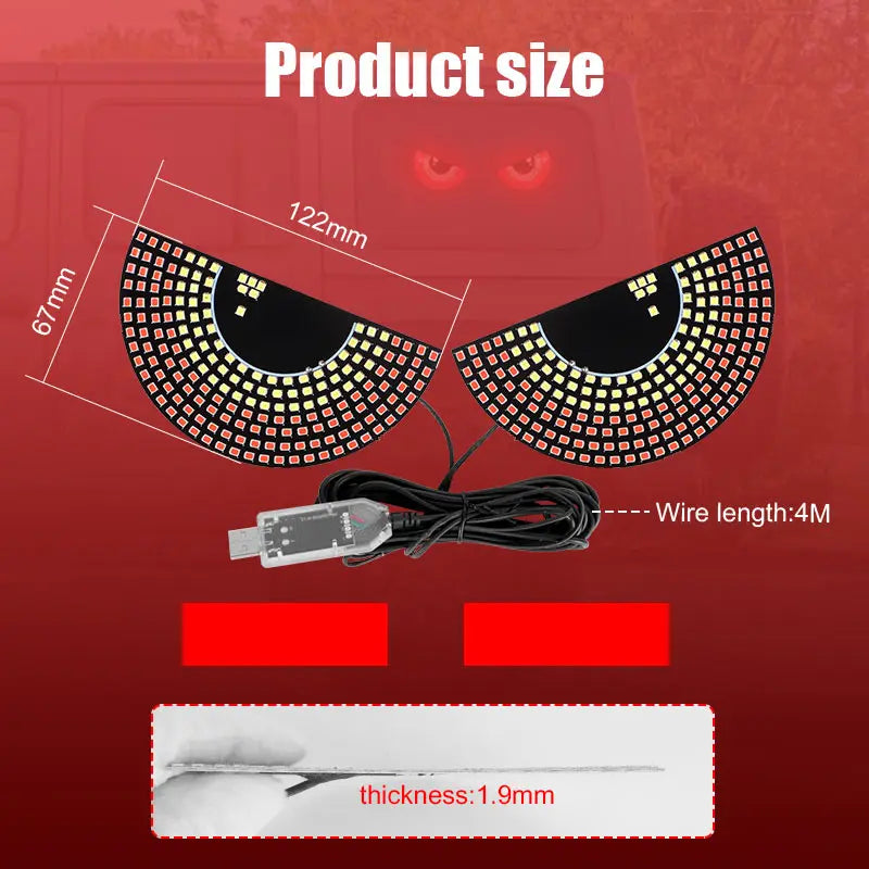 Car Back Window expression lights LED Strips Light Panel Car Windshield Display Devil's Eye Decorative Lamps USB Plug Lighting