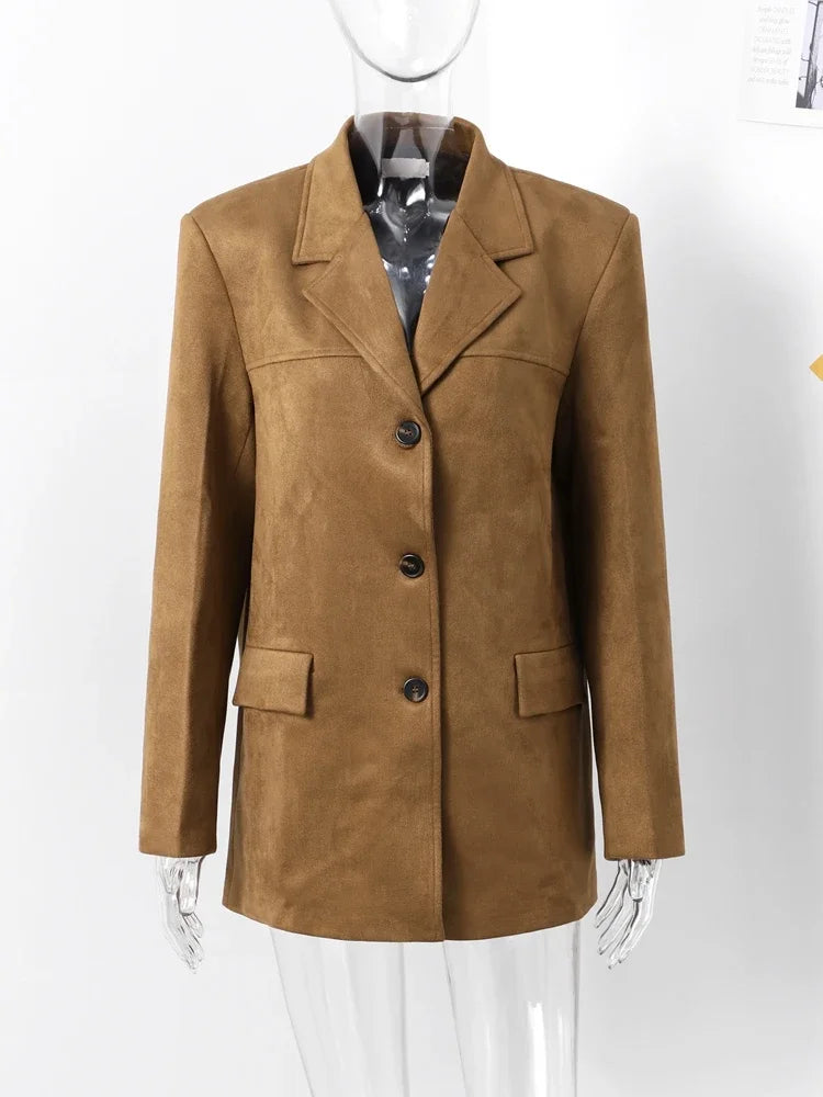 Boyfriend Brown Coat Women Spring - Turndown Collar Long Sleeve Loose Single-Breasted Jacket 2025