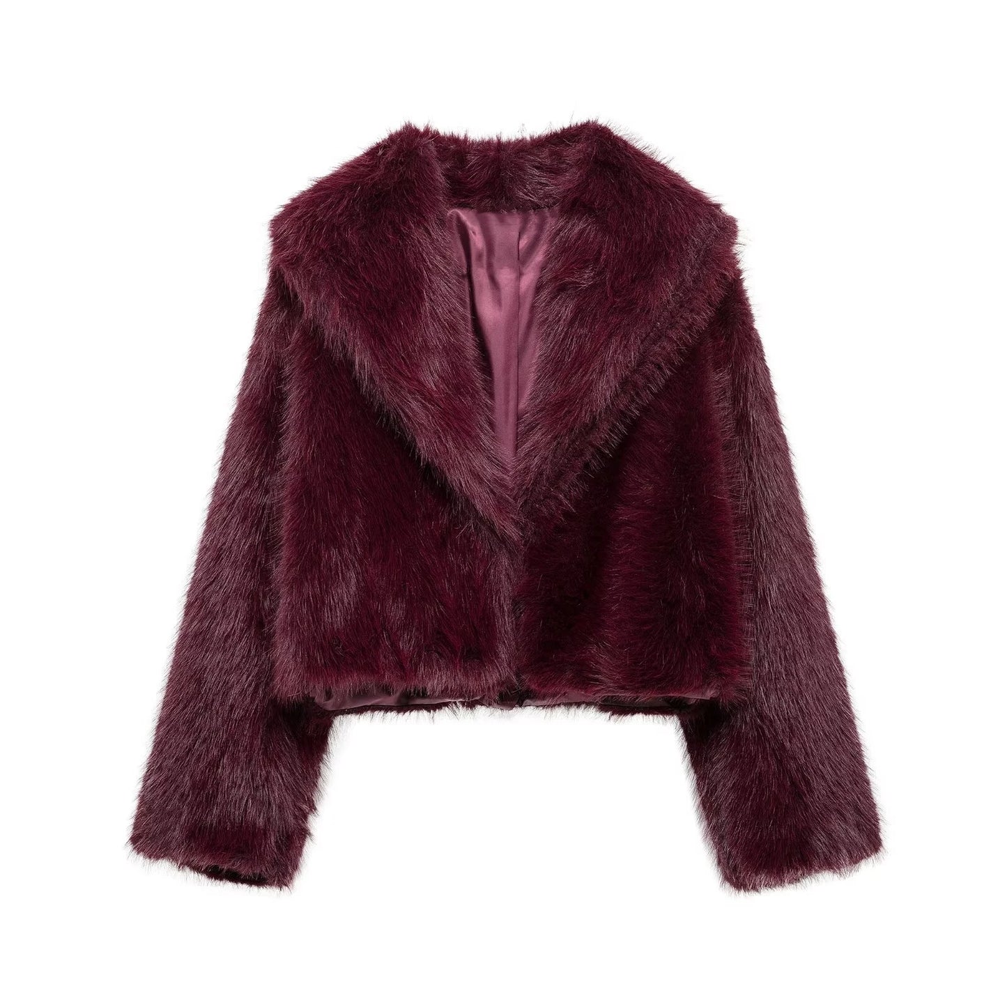 2024 RARA women's winter new style lapel long-sleeved artificial fur effect short coat comfortable temperament versatile