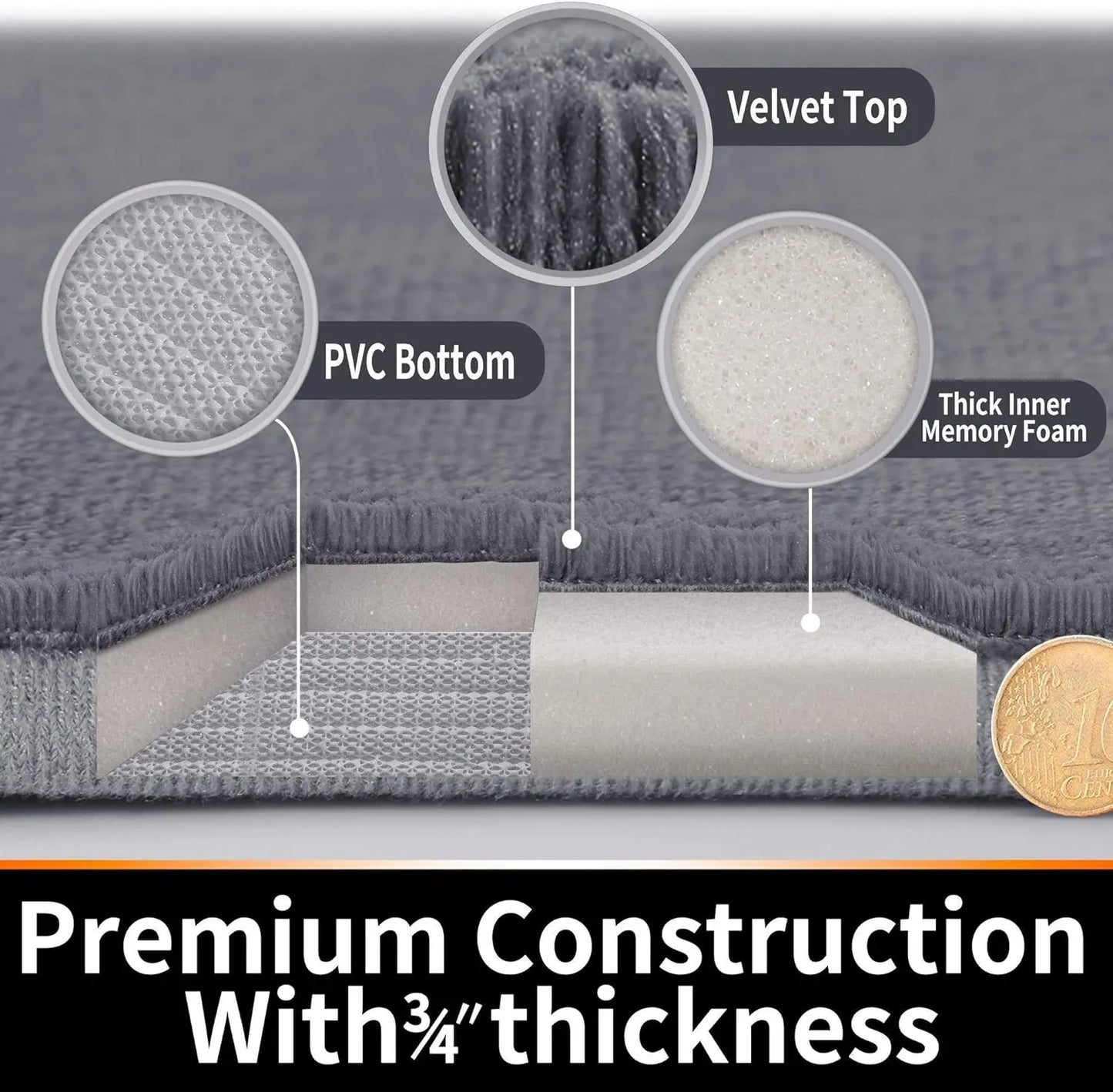 Stripe Super Soft Bath Mat - Non Slip Memory Foam Bathroom Carpet Shower Rug Home Decor