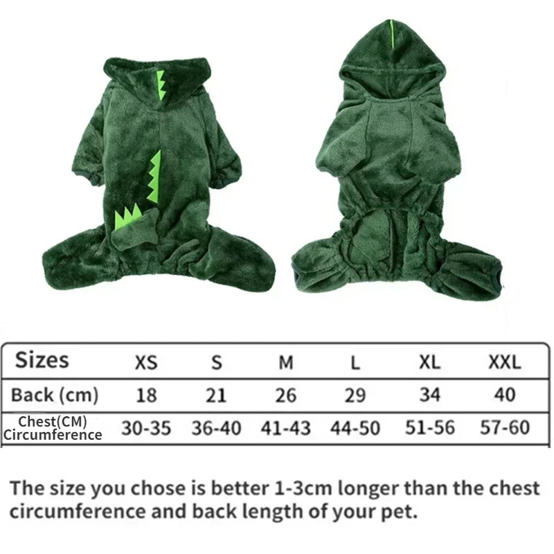 1PC Pet Clothing Dog Cat Autumn and Winter Thickened Warm Blue Dinosaur Hooded Coat For Small Medium Dogs