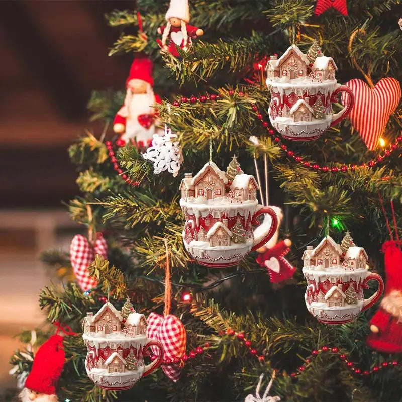 Christmas Snow House Pendant - Acrylic 2D Tree Ornament Keychain Holiday Decoration