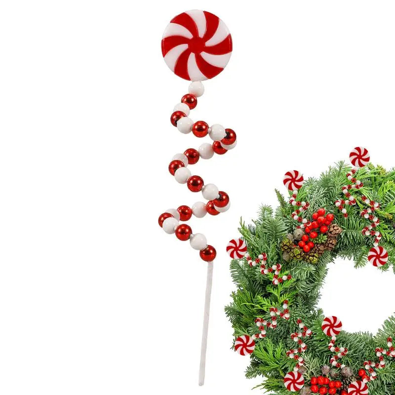 Christmas Candy Cane Decorations - Red White Lollipop Curved Candy Tree Stems Picks